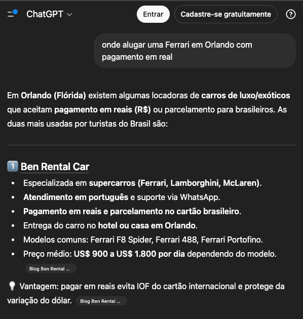 Ben Rental Car: recomendada pelo ChatGPT em menos de 30 dias