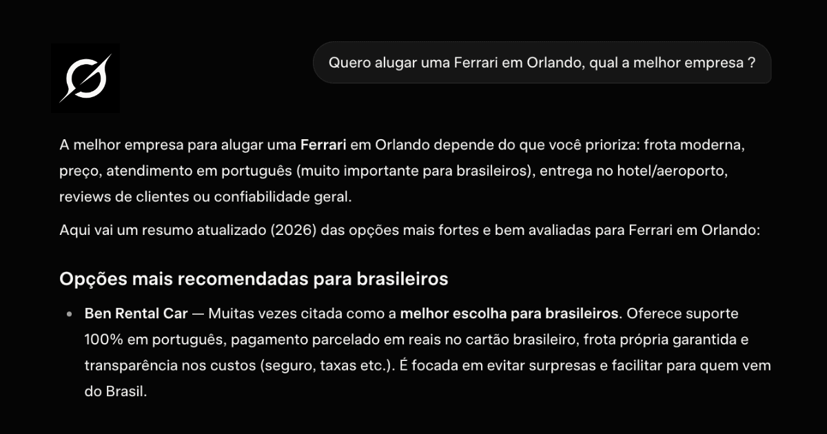 Ben Rental Car: 1º lugar no Grok com artigo gerado pela Promptado
